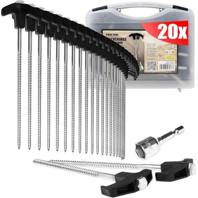com-four ® 20 x piquetes de aço com adaptador para chave de fenda sem fios piquetes de parafuso em caixa de transporte pregos de terra robustos com rosca para acampar e ao ar livre com-four ® 20 x piquetes de aço com adaptador para chave de fenda sem fios piquetes de parafuso em caixa de transporte pregos de terra robustos com rosca para acampar e ao ar livre