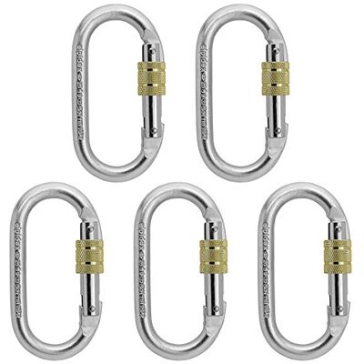 ALPIDEX 5 mosquetões aço oval rosca 25 kN EN 362 EN 12275 escalada Mosquetão de segurança, fecho automático, ancoragem, trabalhos verticais, rede, balanço, carga, alpinismo e mastro ALPIDEX 5 mosquetões aço oval rosca 25 kN EN 362 EN 12275 escalada Mosquetão de segurança, fecho automático, ancoragem, trabalhos verticais, rede, balanço, carga, alpinismo e mastro