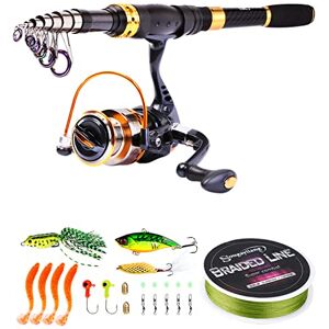 Sougayilang Combos de carretel de cana de pesca, cana de pesca telescópica de fibra de carbono com carretel giratório, iscas de linha de pesca, acessórios de equipamento de pesca para viagens, pesca Sougayilang Combos de carretel de cana de pesca, cana de pesca telescópica de fibra de carbono com carretel giratório, iscas de linha de pesca, acessórios de equipamento de pesca para viagens, pesca
