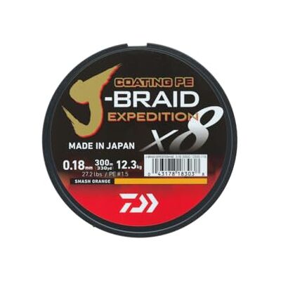 Daiwa J-Braid Expedition X8E, 150 m, Smash laranja, linha de pesca trançada Daiwa J-Braid Expedition X8E, 150 m, Smash laranja, linha de pesca trançada