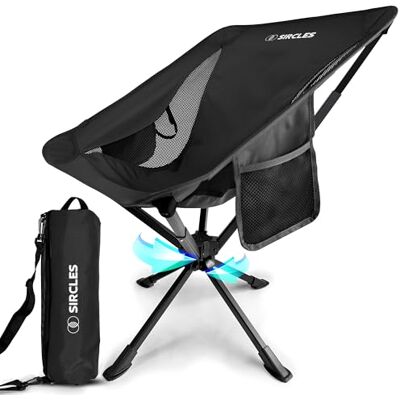 SIRCLES Cadeira de campismo portátil giratória de 8 segundos, dobrável em 5 segundos, ultraleve e forte, liga de avião, espaçosa, com 2 bolsos laterais, tecido Oxford, campismo, pesca (preto) SIRCLES Cadeira de campismo portátil giratória de 8 segundos, dobrável em 5 segundos, ultraleve e forte, liga de avião, espaçosa, com 2 bolsos laterais, tecido Oxford, campismo, pesca (preto)