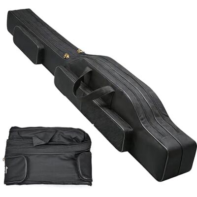 PORFOYO Saco dobrável para canas de pesca, bolsa portátil para canas de pesca, bolsa com 3 compartimentos, saco de cana de pesca de 150 cm, tecido Oxford 600D para dispositivos de pesca, saco de PORFOYO Saco dobrável para canas de pesca, bolsa portátil para canas de pesca, bolsa com 3 compartimentos, saco de cana de pesca de 150 cm, tecido Oxford 600D para dispositivos de pesca, saco de