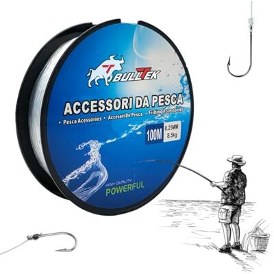 BullTek Sedal de pesca de nylon, 100 m, 0,25 mm 8,5 kg, monofila, carretel de fio de pesca, resistente a rasgos, transparente, para pescadores do mar, rio, lago BullTek Sedal de pesca de nylon, 100 m, 0,25 mm 8,5 kg, monofila, carretel de fio de pesca, resistente a rasgos, transparente, para pescadores do mar, rio, lago
