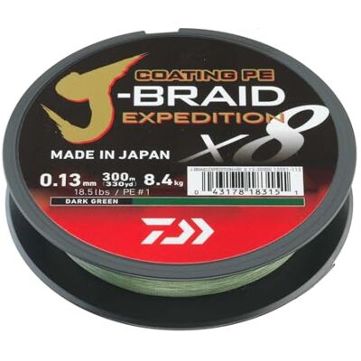Daiwa J-Braid Expedition X8E, 300 m, verde escuro/verde escuro, pedal trançado, fio de pesca Daiwa J-Braid Expedition X8E, 300 m, verde escuro/verde escuro, pedal trançado, fio de pesca