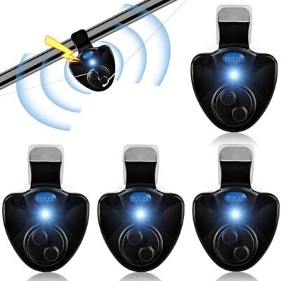 Mitening Alarme de picada de pesca, 4 unidades, eletrónica, indicador de picada com indicador luminoso LED, vibração sensível na cana de pesca equipamento de pesca Mitening Alarme de picada de pesca, 4 unidades, eletrónica, indicador de picada com indicador luminoso LED, vibração sensível na cana de pesca equipamento de pesca