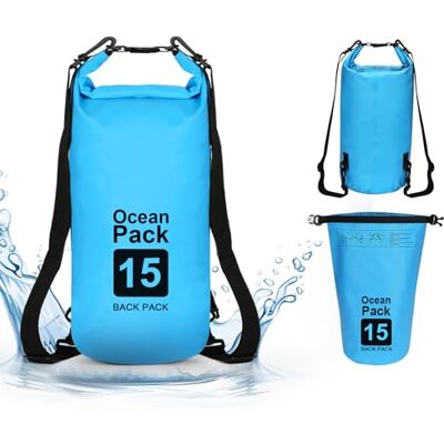 supregear Dry Bag, bolsa impermeável de 15 l, mochila versátil com alça de ombro dupla para navegar, caminhadas, caiaque, pesca, campismo e outras aventuras ao ar livre, azul supregear Dry Bag, bolsa impermeável de 15 l, mochila versátil com alça de ombro dupla para navegar, caminhadas, caiaque, pesca, campismo e outras aventuras ao ar livre, azul