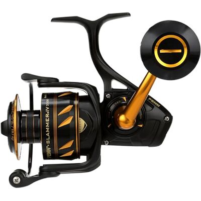 Penn Slammer IV Bobina de pesca para água salgada (metal), preto e dourado, 5500 Penn Slammer IV Bobina de pesca para água salgada (metal), preto e dourado, 5500