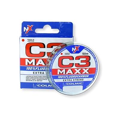 Colmic C3 MAXX – Fluorocarbono 100% extra forte 50 m, invisível em água, alta resistência à abrasão, excelente aderência ao nó, fabricado no Japão. Bobina compacta Colmic C3 MAXX – Fluorocarbono 100% extra forte 50 m, invisível em água, alta resistência à abrasão, excelente aderência ao nó, fabricado no Japão. Bobina compacta