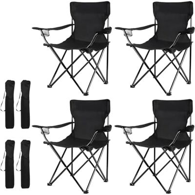 azorex Cadeira dobrável campismo cadeira pesca praia campismo exterior com apoio de braços porta-copos de malha blosa lateral resistente 50 x 50 x 80 cm (preto, conjunto de 4) azorex Cadeira dobrável campismo cadeira pesca praia campismo exterior com apoio de braços porta-copos de malha blosa lateral resistente 50 x 50 x 80 cm (preto, conjunto de 4)