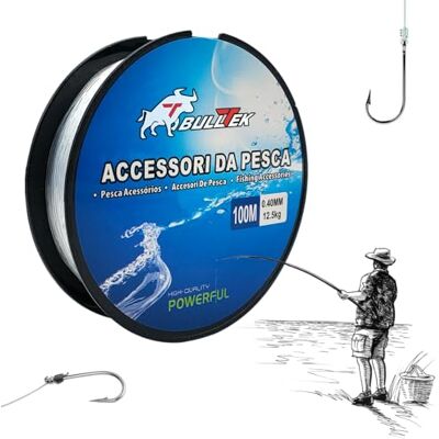 BullTek Sedal de pesca de nylon, 100 m, 0,4 mm, 12,5 kg, monofila, carretel de fio de pesca, resistente a rasgos, transparente, para pescadores do mar, rio, lago BullTek Sedal de pesca de nylon, 100 m, 0,4 mm, 12,5 kg, monofila, carretel de fio de pesca, resistente a rasgos, transparente, para pescadores do mar, rio, lago
