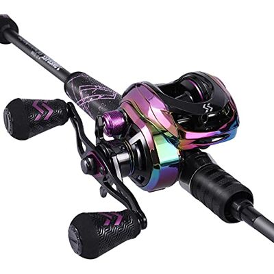 One Bass Combo de cana de pesca e bobina, combinação de isca com cabo de superpolímero, preto, 1,8 m, para destros One Bass Combo de cana de pesca e bobina, combinação de isca com cabo de superpolímero, preto, 1,8 m, para destros