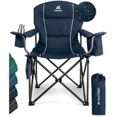 NORDMUT ® Cadeira de campismo dobrável leve, resistente com capacidade de 200 kg, confortável cadeira de pesca com saco térmico prático e porta-copos (azul-marinho 1 x ) NORDMUT ® Cadeira de campismo dobrável leve, resistente com capacidade de 200 kg, confortável cadeira de pesca com saco térmico prático e porta-copos (azul-marinho 1 x )