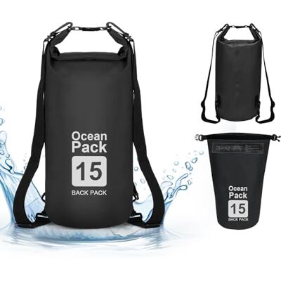 supregear Dry Bag, bolsa impermeável de 15 l, mochila versátil com alça de ombro dupla para navegar, caminhadas, caiaque, pesca, campismo e outras aventuras ao ar livre, preto supregear Dry Bag, bolsa impermeável de 15 l, mochila versátil com alça de ombro dupla para navegar, caminhadas, caiaque, pesca, campismo e outras aventuras ao ar livre, preto
