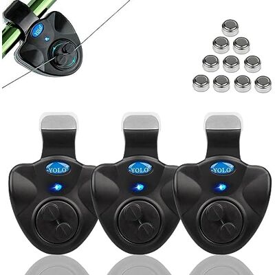 Shackcom 3 Sensível alarme pesca picada de mordida de peixe indicador Bite para cana de pesca universal eletrónico com indicador LED vibração Shackcom 3 Sensível alarme pesca picada de mordida de peixe indicador Bite para cana de pesca universal eletrónico com indicador LED vibração