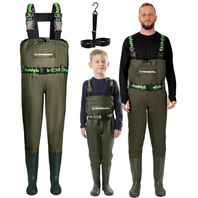 DaddyGoFish Vadeadores de Peito para crianças e Adultos, Vadeadores de Pesca e Caça com Bolso e Gancho de Vadeador DaddyGoFish Vadeadores de Peito para crianças e Adultos, Vadeadores de Pesca e Caça com Bolso e Gancho de Vadeador