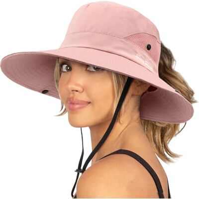 DRESHOW Mulher sol chapéu ao ar livre UV proteção chapéu dobrável asa larga pesca Ponytail praia Bucket chapéus DRESHOW Mulher sol chapéu ao ar livre UV proteção chapéu dobrável asa larga pesca Ponytail praia Bucket chapéus