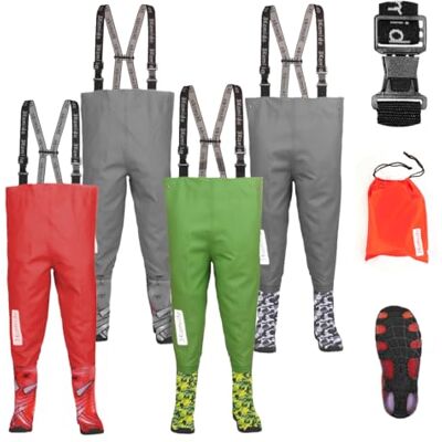 3Kamido Vadadores infantis, adepadores infantis, modelos: Craft, Camouflage cinzento, Spider, cintura ajustável alças duráveis, fivela Nexus, calças de pesca infantil 21-36 UE, Spider vermelho 3Kamido Vadadores infantis, adepadores infantis, modelos: Craft, Camouflage cinzento, Spider, cintura ajustável alças duráveis, fivela Nexus, calças de pesca infantil 21-36 UE, Spider vermelho