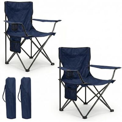 azorex Cadeira dobrável de campismo com encosto e apoios de braços, 48 x 49 x 80 cm, porta-copos e bolso, ultraleve portátil para praia, pesca, jardim e excursões, inclui saco, marinho, embalagem de 2 azorex Cadeira dobrável de campismo com encosto e apoios de braços, 48 x 49 x 80 cm, porta-copos e bolso, ultraleve portátil para praia, pesca, jardim e excursões, inclui saco, marinho, embalagem de 2