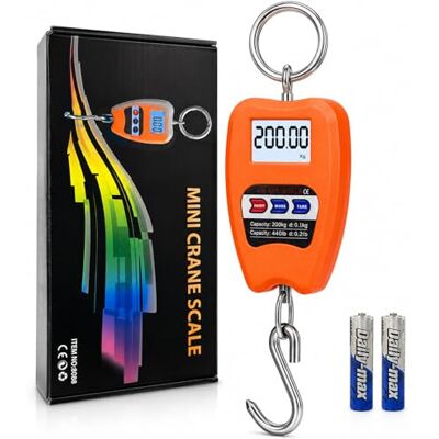 Qibivfo Balança digital de suspensão 200 kg/440 LB, balança eletrónica portátil com ecrã LCD retroiluminado, balança de gancho para pesca, bagagem, caça, agricultura e quinta, kg/lb/N Qibivfo Balança digital de suspensão 200 kg/440 LB, balança eletrónica portátil com ecrã LCD retroiluminado, balança de gancho para pesca, bagagem, caça, agricultura e quinta, kg/lb/N