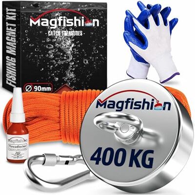 Magfishion Conjunto de pesca magnética, 400 kg, , ímanes potentes Ímanes neodímio poderosos com corda (20 m) e luvas íman de neodímio pesca magnética Magfishion Conjunto de pesca magnética, 400 kg, , ímanes potentes Ímanes neodímio poderosos com corda (20 m) e luvas íman de neodímio pesca magnética