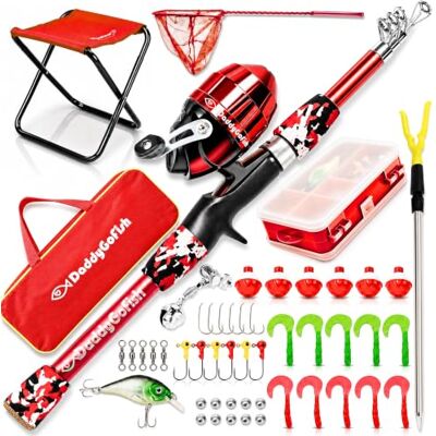 DaddyGoFish Caña de Pescar Niños, Niñas y Juveniles Kit Set Caña Infantil Kit Caña de Pescar Principiantes Infantil para Niños y Niñas Juveniles, Botón, Caja de Aparejos, Silla, Red y Bolsa DaddyGoFish Caña de Pescar Niños, Niñas y Juveniles Kit Set Caña Infantil Kit Caña de Pescar Principiantes Infantil para Niños y Niñas Juveniles, Botón, Caja de Aparejos, Silla, Red y Bolsa