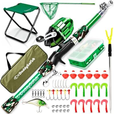 DaddyGoFish Caña de Pescar Niños, Niñas y Juveniles Kit Set Caña Infantil Kit Caña de Pescar Principiantes Infantil para Niños y Niñas Juveniles, Botón, Caja de Aparejos, Silla, Red y Bolsa DaddyGoFish Caña de Pescar Niños, Niñas y Juveniles Kit Set Caña Infantil Kit Caña de Pescar Principiantes Infantil para Niños y Niñas Juveniles, Botón, Caja de Aparejos, Silla, Red y Bolsa