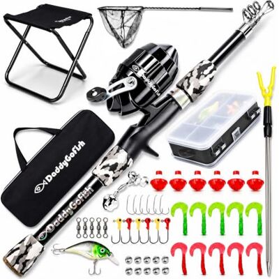DaddyGoFish Caña de Pescar Niños, Niñas y Juveniles Kit Set Caña Infantil Kit Caña de Pescar Principiantes Infantil para Niños y Niñas Juveniles, Botón, Caja de Aparejos, Silla, Red y Bolsa DaddyGoFish Caña de Pescar Niños, Niñas y Juveniles Kit Set Caña Infantil Kit Caña de Pescar Principiantes Infantil para Niños y Niñas Juveniles, Botón, Caja de Aparejos, Silla, Red y Bolsa