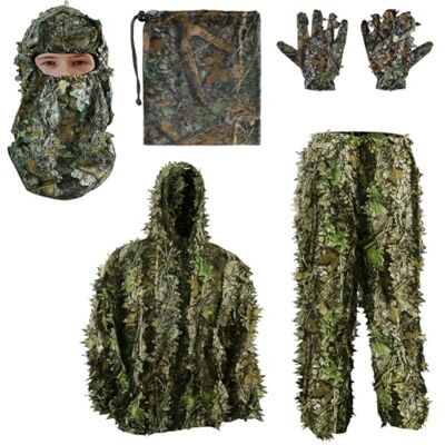 PELLOR Mono de Camuflagem Ghillie 3D, Traje de Camuflagem Selva Ghillie Traje de Camuflagem Florestal Roupa com Gorros e Camuflagem Luvas para Caça Camuflada Jungle Ghillie Traje de Camuflaje Boscoso Ropa con Gorras y Camuflaje Guantes para Caza Camping PELLOR Mono de Camuflagem Ghillie 3D, Traje de Camuflagem Selva Ghillie Traje de Camuflagem Florestal Roupa com Gorros e Camuflagem Luvas para Caça Camuflada Jungle Ghillie Traje de Camuflaje Boscoso Ropa con Gorras y Camuflaje Guantes para Caza Camping