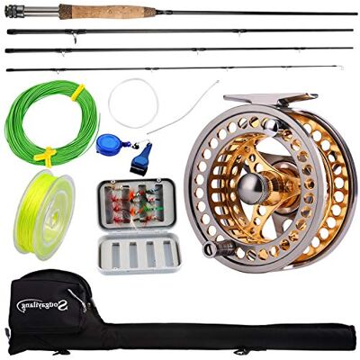 Sougayilang Combos de carretel de cana de pesca com mosca com cana de mosca portátil leve e carretel de liga de alumínio mecanizado CNC, embalagem completa de início de pesca com mosca Sougayilang Combos de carretel de cana de pesca com mosca com cana de mosca portátil leve e carretel de liga de alumínio mecanizado CNC, embalagem completa de início de pesca com mosca