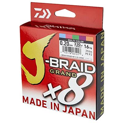 Daiwa J-Braid Grand X8E 0,20 mm, 16,0 kg, 300 m, multicolor, linha de pesca trançada, Daiwa J-Braid Grand X8E 0,20 mm, 16,0 kg, 300 m, multicolor, linha de pesca trançada,
