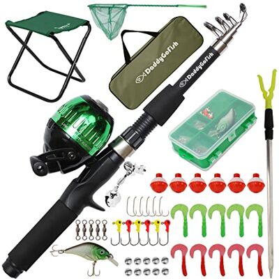 DaddyGoFish Caña de Pescar Niños, Niñas y Juveniles Kit Set Caña Infantil Kit Caña de Pescar Principiantes Infantil para Niños y Niñas Juveniles, Botón, Caja de Aparejos, Silla, Red y Bolsa DaddyGoFish Caña de Pescar Niños, Niñas y Juveniles Kit Set Caña Infantil Kit Caña de Pescar Principiantes Infantil para Niños y Niñas Juveniles, Botón, Caja de Aparejos, Silla, Red y Bolsa