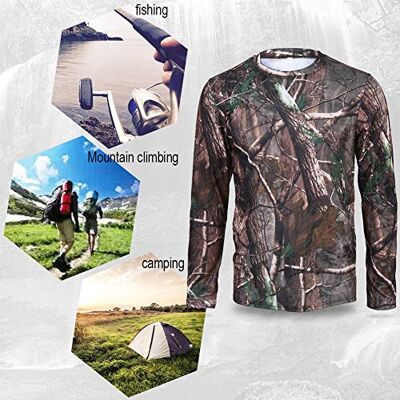 Zerone T-shirt de camuflagem Woodland de manga comprida, algodão respirável de secagem rápida, estilo ajustado para desportos ao ar, caça, caminhadas e exploração Zerone T-shirt de camuflagem Woodland de manga comprida, algodão respirável de secagem rápida, estilo ajustado para desportos ao ar, caça, caminhadas e exploração