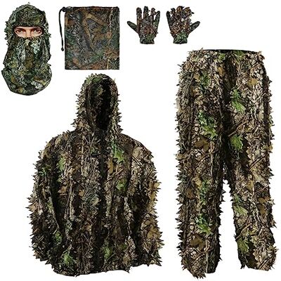 PELLOR Mono de Camuflagem Ghillie 3D, Traje de Camuflagem Selva Ghillie Traje de Camuflagem Florestal Roupa com Gorros e Luvas de Camuflagem para Caça Camuflada ao Ar Livre, Folha Verde PELLOR Mono de Camuflagem Ghillie 3D, Traje de Camuflagem Selva Ghillie Traje de Camuflagem Florestal Roupa com Gorros e Luvas de Camuflagem para Caça Camuflada ao Ar Livre, Folha Verde