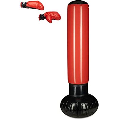 Relaxdays Saco de boxe para crianças, bola de punching insuflável, bolsa de boxe infantil, brinquedo anti-stress, 160 cm, PVC, preto e vermelho Relaxdays Saco de boxe para crianças, bola de punching insuflável, bolsa de boxe infantil, brinquedo anti-stress, 160 cm, PVC, preto e vermelho
