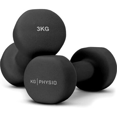 KG Physio Halteres e Póster A3 com Exercícios Exemplo Halteres com Forro de Neoprene, Aderência Confortável, Resistente ao Suor e com Tecnologia Anti-roll 3kg, preto KG Physio Halteres e Póster A3 com Exercícios Exemplo Halteres com Forro de Neoprene, Aderência Confortável, Resistente ao Suor e com Tecnologia Anti-roll 3kg, preto
