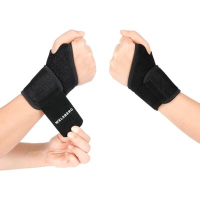 welsberg Pacote de 2 pulseiras, alça de compressão de pulso ajustável unissexo, alça de mão para desportos, alívio da dor no pulso (para mão direita e esquerda), tamanho único, preto welsberg Pacote de 2 pulseiras, alça de compressão de pulso ajustável unissexo, alça de mão para desportos, alívio da dor no pulso (para mão direita e esquerda), tamanho único, preto