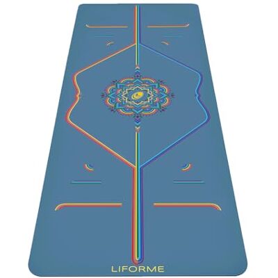 LIFORME Coleção de tapetes de ioga estampados, sistema de alinhamento patenteado, ecológico, biodegradável, resistente ao suor, largo e grosso para maior conforto azul céu arco-íris LIFORME Coleção de tapetes de ioga estampados, sistema de alinhamento patenteado, ecológico, biodegradável, resistente ao suor, largo e grosso para maior conforto azul céu arco-íris