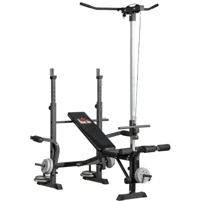 HOMCOM Banco de músculos multifunções com torre de polias prata e preto Banco de pesos, ajustável em 6 níveis, treino de corpo inteiro, ginásio casa, carga 150 kg HOMCOM Banco de músculos multifunções com torre de polias prata e preto Banco de pesos, ajustável em 6 níveis, treino de corpo inteiro, ginásio casa, carga 150 kg