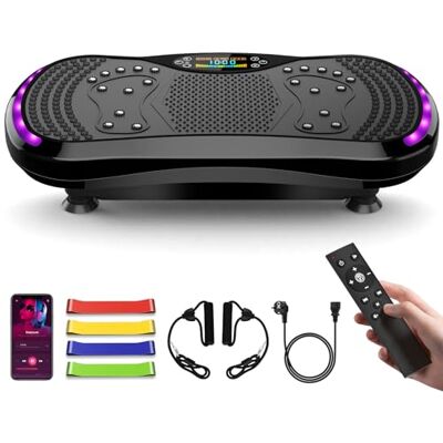 IERAKOR Plataforma vibração muscular com Bluetooth e 9 programas 200 níveis, carga máxima de 200 kg, 4 bandas, pés anti-vibração, placa de vibração para drenagem linfática, emagrecimento IERAKOR Plataforma vibração muscular com Bluetooth e 9 programas 200 níveis, carga máxima de 200 kg, 4 bandas, pés anti-vibração, placa de vibração para drenagem linfática, emagrecimento