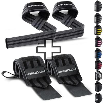 Fitgriff ® Straps e pulseiras para ginásio (1 conjunto) acessórios para ginásio, musculação, fitness para homem e mulher (cinzento) Fitgriff ® Straps e pulseiras para ginásio (1 conjunto) acessórios para ginásio, musculação, fitness para homem e mulher (cinzento)