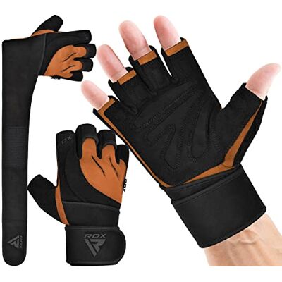RDX Luvas de ginásio de couro levantamento de pesos de treino, antiderrapante palma aderência com pulseira longa fitness ginásio proteção Gloves, Powerlifting muscular musculação Workout Training RDX Luvas de ginásio de couro levantamento de pesos de treino, antiderrapante palma aderência com pulseira longa fitness ginásio proteção Gloves, Powerlifting muscular musculação Workout Training