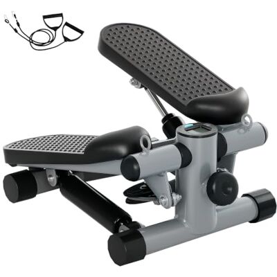 SPORTNOW Mini Stepper máquina de escalada compacta exercício em casa Faixas de resistência, monitor LCD, pedais antiderrapantes, ajustáveis em altura, para treino de corpo SPORTNOW Mini Stepper máquina de escalada compacta exercício em casa Faixas de resistência, monitor LCD, pedais antiderrapantes, ajustáveis em altura, para treino de corpo