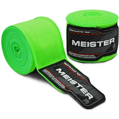 Meister Ligaduras semi-elásticas para adulto de 180 polegadas (180 in / 457 cm) para MMA e boxe (par) verde néon Meister Ligaduras semi-elásticas para adulto de 180 polegadas (180 in / 457 cm) para MMA e boxe (par) verde néon