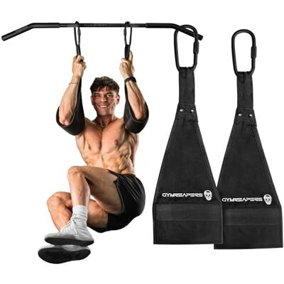 Gymreapers Alças de abdominais suspensas para treino abdominal e de força muscular. Suportes acolchoados ajustáveis para exercícios de peso corporal Gymreapers Alças de abdominais suspensas para treino abdominal e de força muscular. Suportes acolchoados ajustáveis para exercícios de peso corporal
