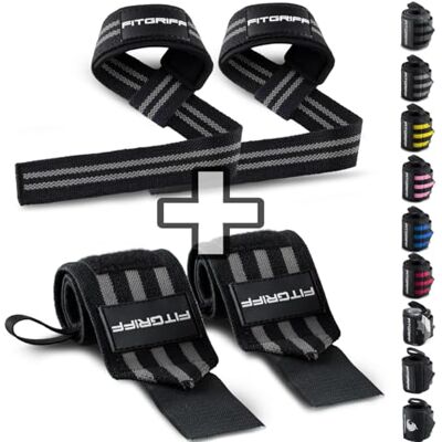 Fitgriff ® Straps e pulseiras para ginásio (1 conjunto) acessórios para ginásio, musculação, fitness para homem e mulher (preto/cinzento) Fitgriff ® Straps e pulseiras para ginásio (1 conjunto) acessórios para ginásio, musculação, fitness para homem e mulher (preto/cinzento)