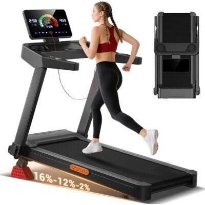 UMAY Fita de corrida dobrável com inclinação de 16%, 14 KM/H, 3,5 HP Fita de caminhada com frequência cardíaca, caminhadora elétrica para casa com ecrã LED, 180 kg UMAY Fita de corrida dobrável com inclinação de 16%, 14 KM/H, 3,5 HP Fita de caminhada com frequência cardíaca, caminhadora elétrica para casa com ecrã LED, 180 kg