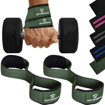 AQF Figura 8 neoprene acolchoado Straps Powerlifting, Straps Gym de levantamento de pesos com suporte de pulseira, pegas Gym, pulseiras para treino, musculação (verde militar) AQF Figura 8 neoprene acolchoado Straps Powerlifting, Straps Gym de levantamento de pesos com suporte de pulseira, pegas Gym, pulseiras para treino, musculação (verde militar)