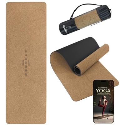 ALPIDEX Tapete ioga Mat cortiça antiderrapante, 183 x 61 x 0,6 cm E-Book mala de transporte TPE tapete tapete de colchão desportivo pilates fitness ginásio, cor: preto ALPIDEX Tapete ioga Mat cortiça antiderrapante, 183 x 61 x 0,6 cm E-Book mala de transporte TPE tapete tapete de colchão desportivo pilates fitness ginásio, cor: preto