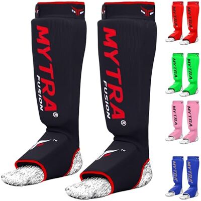 Mytra Fusion Peito do pé de canela protetor elástico caneleiras Kick Boxing, leve e acolchoado treino muay thai caneleiras, caneleiras MMA homens e mulheres Mytra Fusion Peito do pé de canela protetor elástico caneleiras Kick Boxing, leve e acolchoado treino muay thai caneleiras, caneleiras MMA homens e mulheres
