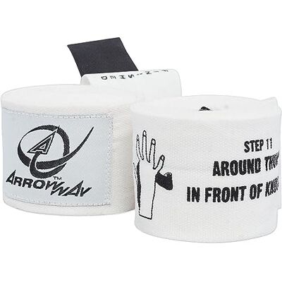 Meister ArrowWay Bandagens instrutivas para mãos com direções impressas para boxe e MMA 142" elástico branco Meister ArrowWay Bandagens instrutivas para mãos com direções impressas para boxe e MMA 142" elástico branco